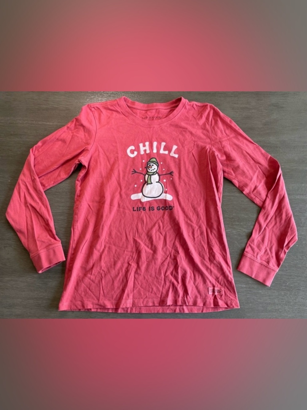 Life Is Good Chill Winter Snowman Long Sleeve TShirt M